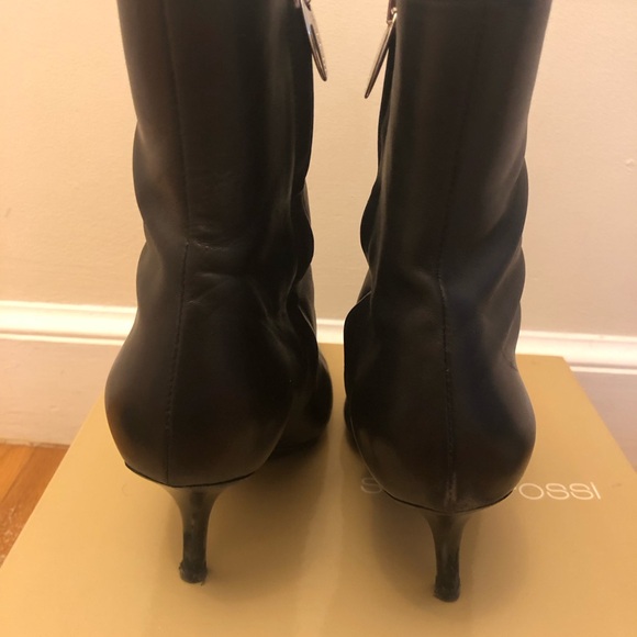 Sergio Rossi Black Leather Zip Pointed Toe Ankle Boots size US 8 EU 38 - Picture 6 of 9